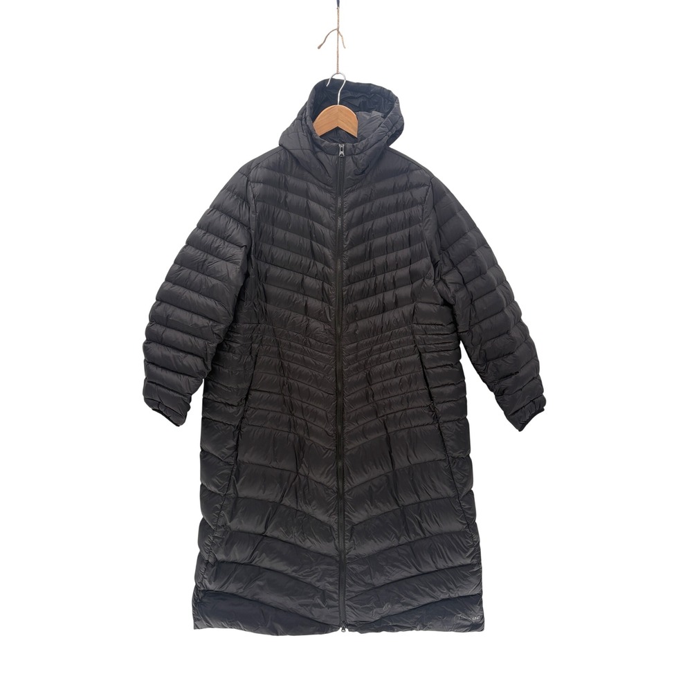 Land's End Puffer Coat Down Long Women Size 1X Black Hooded Winter